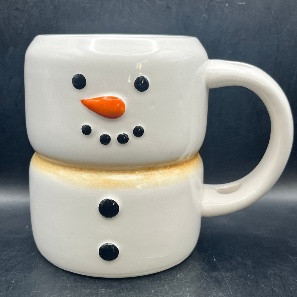 Snowman Face Coffee Mug White Earthenware Holiday Spoon Rest Smore Marshmallow